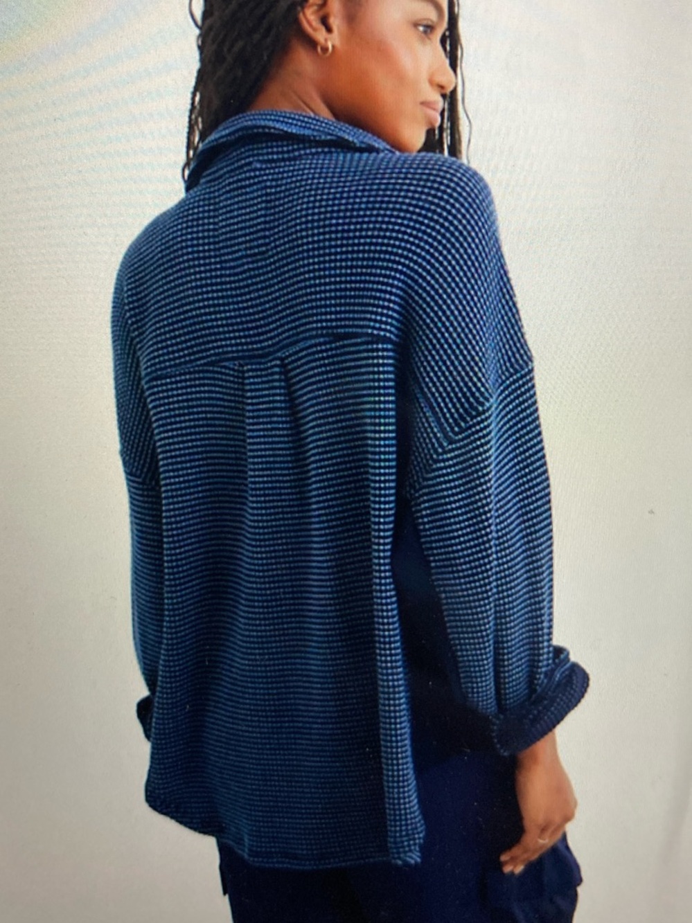 Aerie Blue LumberJane Oversized Waffle Thermal Button Down Jacket Shirt S657